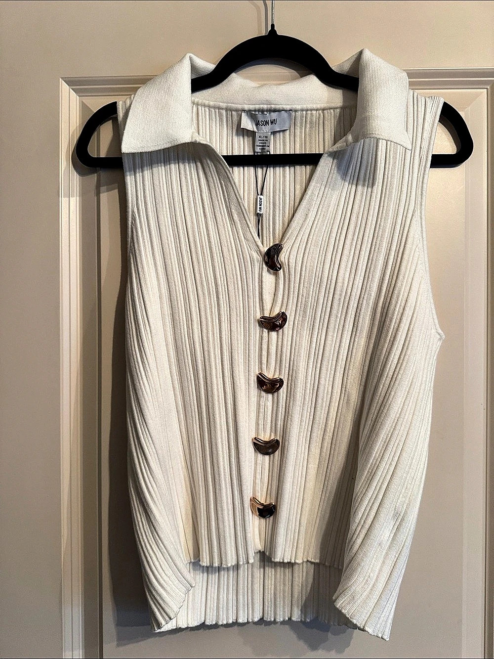 NWTS - JASON WU - Ribbed Collared Gold Button Front Top - Size XL